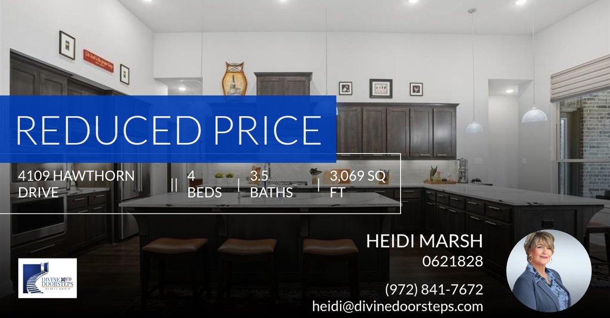 HeidiMarsh's tweet photo. 📍 Reduced Price 📍 This recently reduced home at 4109 Hawthorn Drive in Aubrey won't last long, so, don't wait to set up a showing! Reach out here or at (972) 841-7672 for more information!

Honored to put my experience to work fo... https://t.co/UmEZpE4pWO https://t.co/vYMkenPLK9