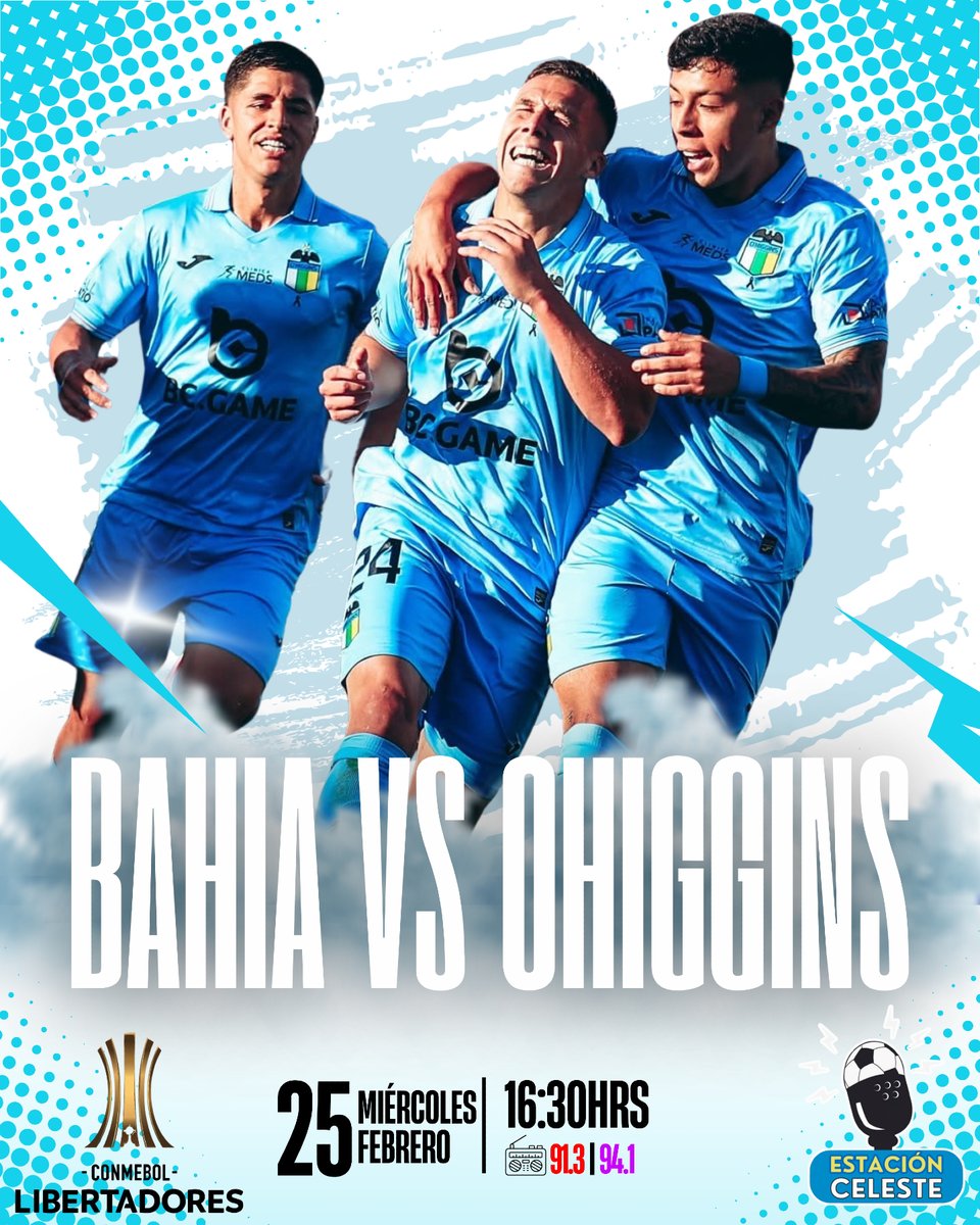 #CopaLibertadores ⚽️ | ¡HOY es O'Higgins! Desde las 16:30 horas estaremos en el aire para llevarte todos los detalles del encuentro ante #Bahia. Escúchanos en el 91.3, 94.1 FM y en nuestro canal de Youtube, "Estación Celeste". 📱
#DaleOHiggins #EstacionCeleste 🇧🇼