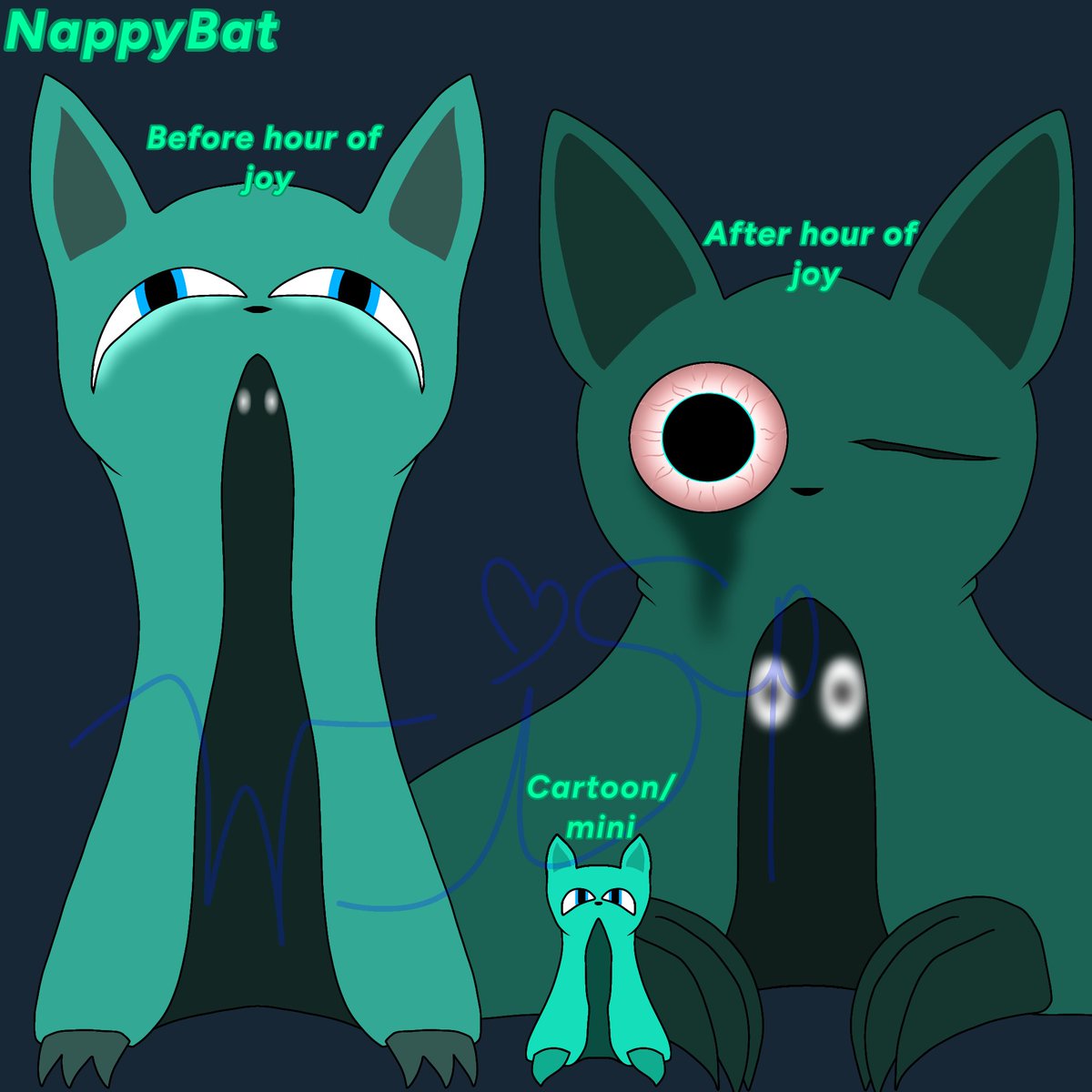 Slight redesign oc my Poppy Playtime OC. NappyBat is a blanket of sorts. The inside of the blanket is dark flesh, whoever is wrapped inside will slowly dissolve, which is how she eats
#PoppyPlaytime #OC