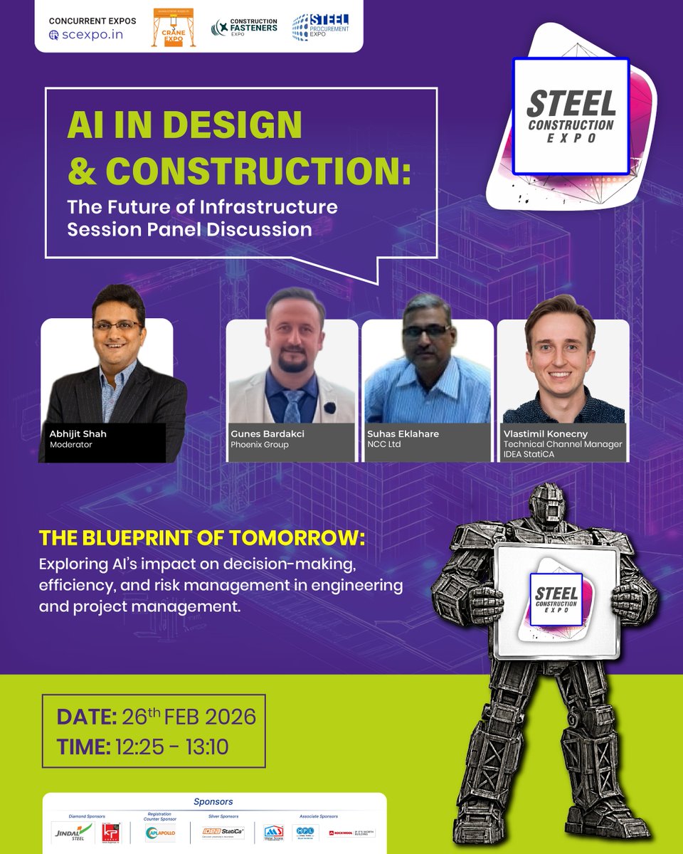 Will AI redefine the way we build?

Join us for a high-impact panel discussion at the 6th Steel Construction Expo as industry experts dive deep into "AI in Design &amp; Construction."

Time: 12:25 PM – 13:10 PM

Venue: Chennai Trade Centre