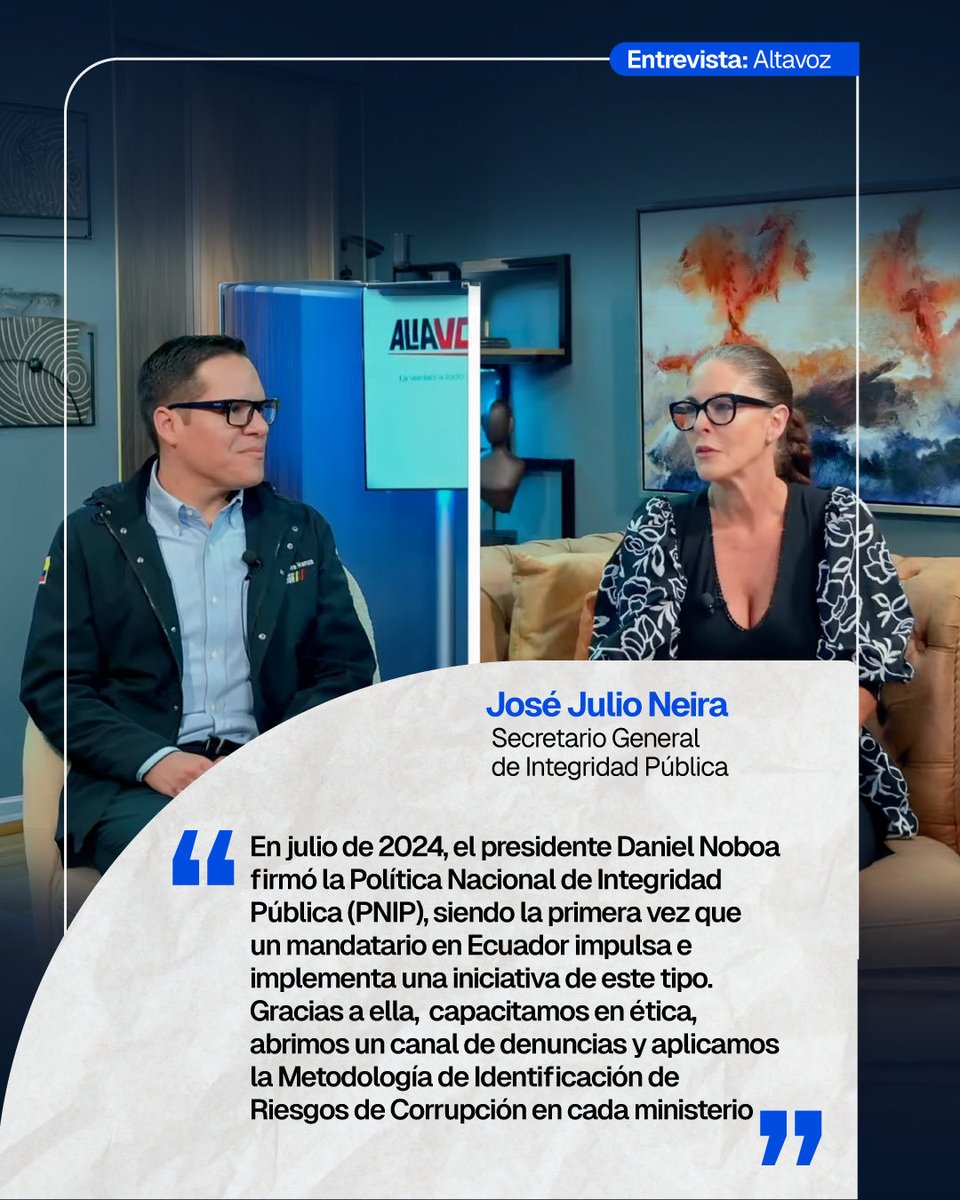 Hoy en <a href="/altavozecu_/">Altavoz Ec</a> destaqué el valor estratégico de la PNIP como eje fundamental para prevenir la corrupción; así como el trabajo que impulsa la <a href="/Integridad_EC/">Secretaría General de Integridad Pública EC</a> para consolidar una gestión ética, responsable y transparente.

Seguimos💪🏼🇪🇨