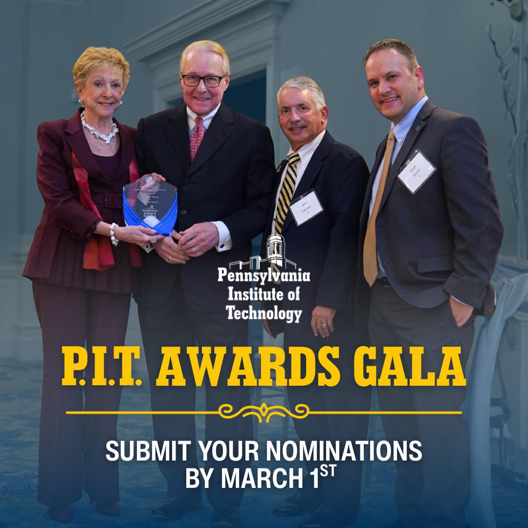 𝑵𝑶𝑴𝑰𝑵𝑨𝑻𝑰𝑶𝑵𝑺 𝑵𝑶𝑾 𝑶𝑷𝑬𝑵 🌟 

The 𝘁𝗵𝗶𝗿𝗱 𝗮𝗻𝗻𝘂𝗮𝗹 𝗣.𝗜.𝗧. 𝗔𝘄𝗮𝗿𝗱𝘀 𝗚𝗮𝗹𝗮 will be held on May 13th at Waynesborough Country Club in Paoli.

We welcome #nominations by Sunday, March 1st: pit.edu/2026-awards-no… ⬅️

#𝗣𝘂𝗿𝘀𝘂𝗲𝗬𝗼𝘂𝗿𝗗𝗿𝗲𝗮𝗺𝘀 ✨