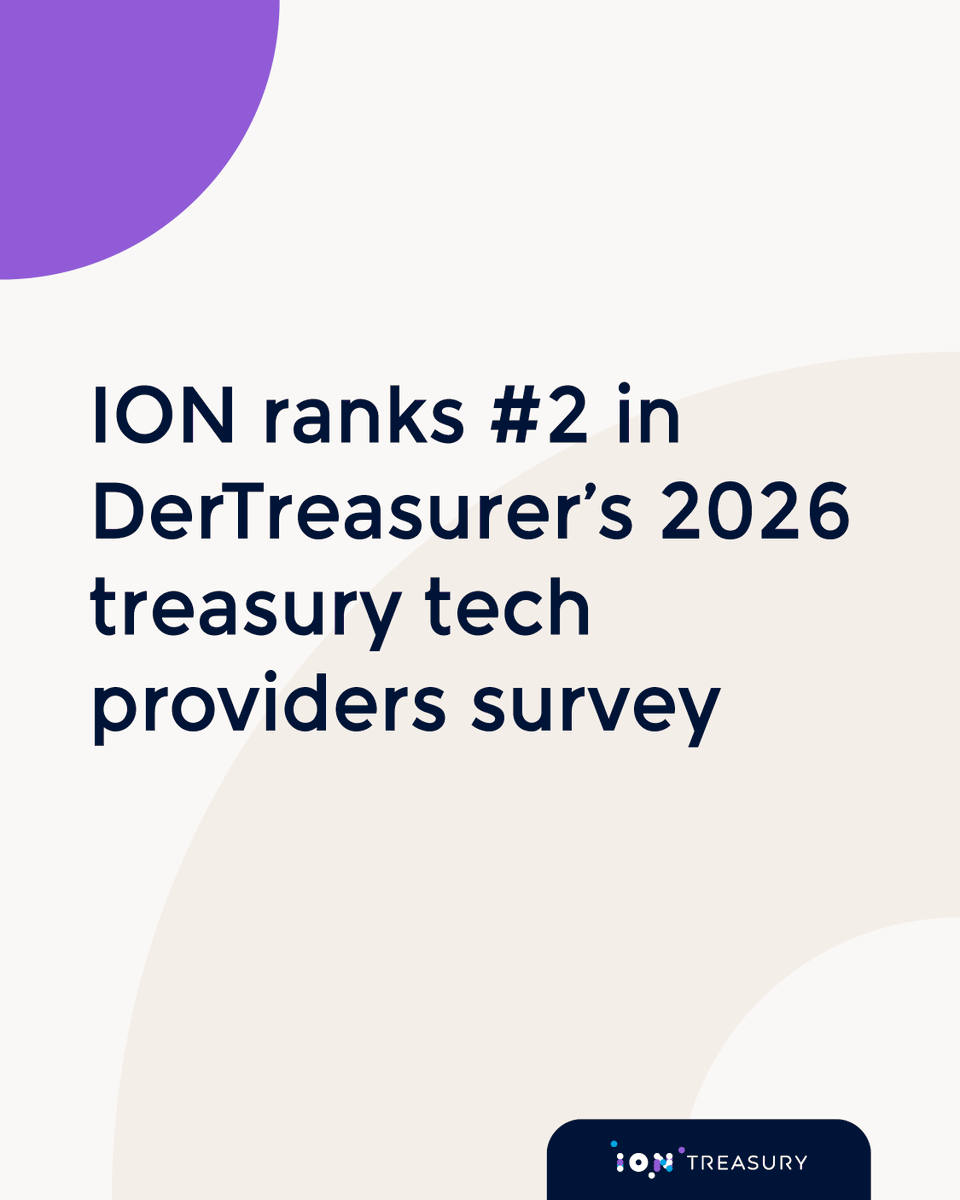 IONTreasury's tweet photo. ION is ranked #2 in a recent @DerTreasurer survey on the most important treasury technology providers for 2026. Speak to one of our treasury experts about your organization’s treasury needs. https://t.co/xzmnN1oTOJ 

#TreasuryManagement #CorporateTreasury #IONTreasury https://t.co/rECOnz91hW