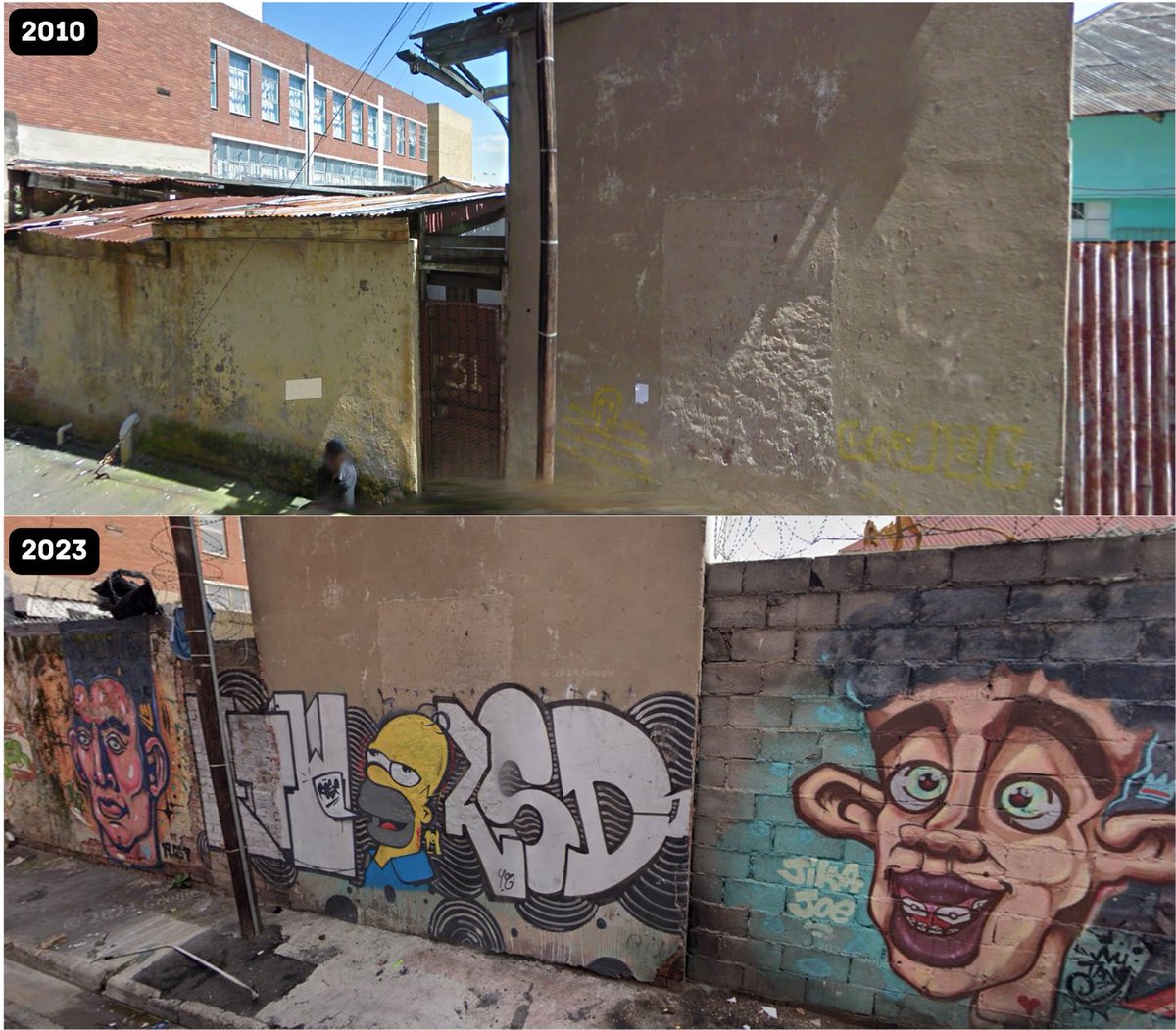 A splash of colour in a place that's lost its shine.
Louise Ln, Durban, South Africa.
2010 vs 2023.