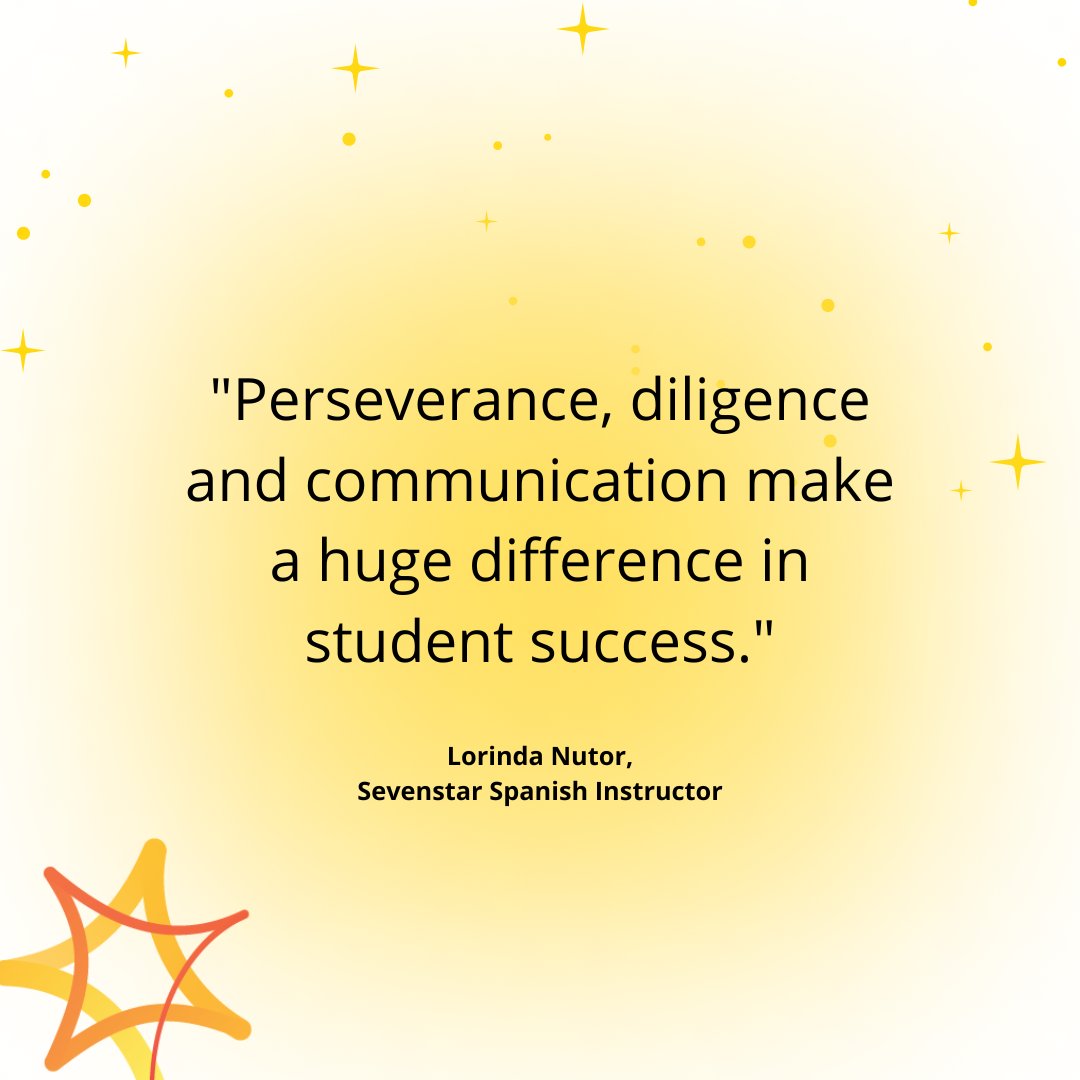 One of our Spanish instructors, Lorinda Nutor, shares what she believes helps schools and students succeed. When these three elements come together, learning becomes meaningful and growth is inevitable.

#Sevenstar20years #HelpingSchoolSuccess #OnlineEducation #TeachingTips