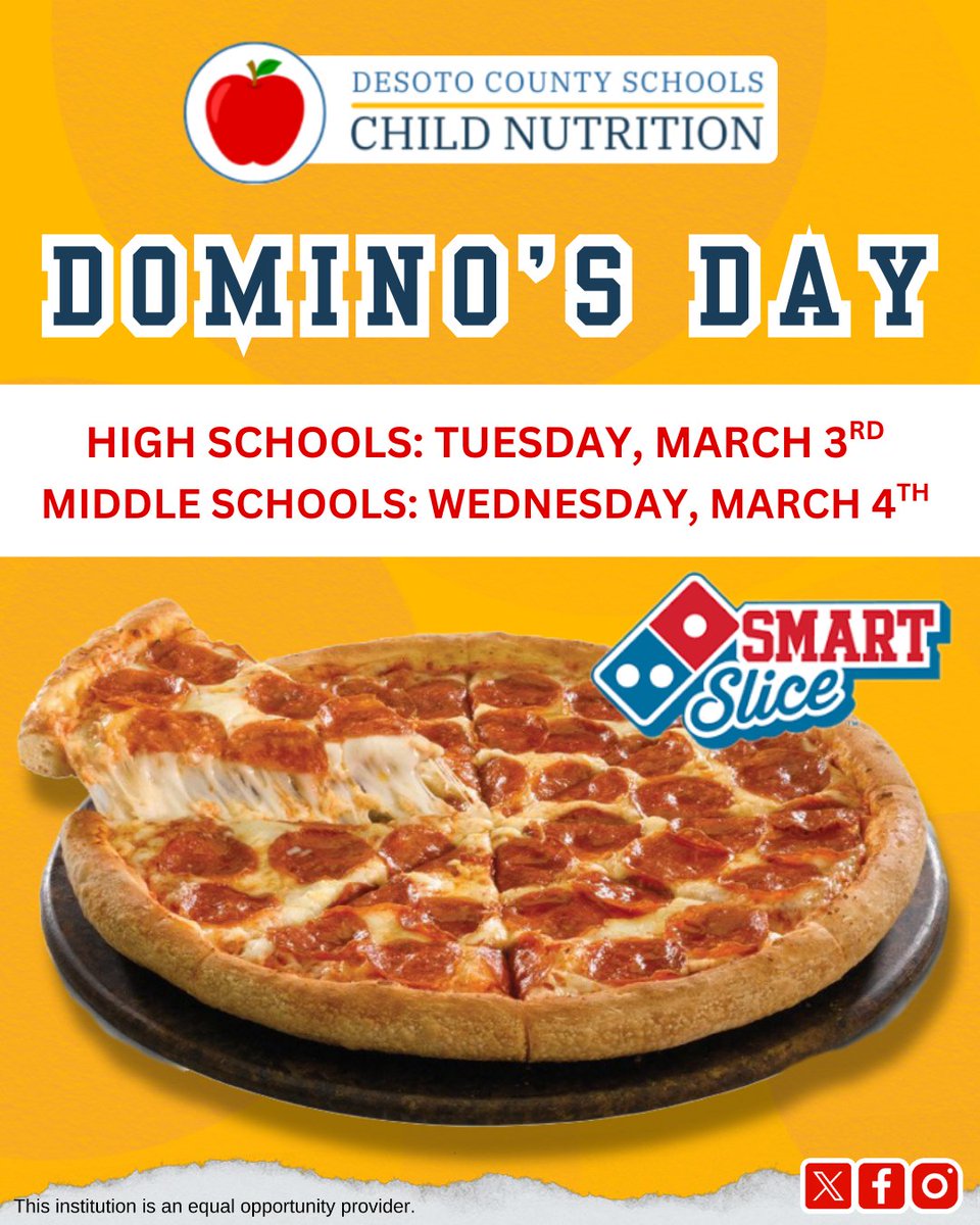 teamDCSmeals's tweet image. Smiles, slices, and smart choices! 🍕@dominos Smart Slice Pizza makes lunchtime extra special.

@DCSeNews #TeamDCS #DeSotoMS #DeSotoMississippi #DeSoto #MSschools #DeSotocounty