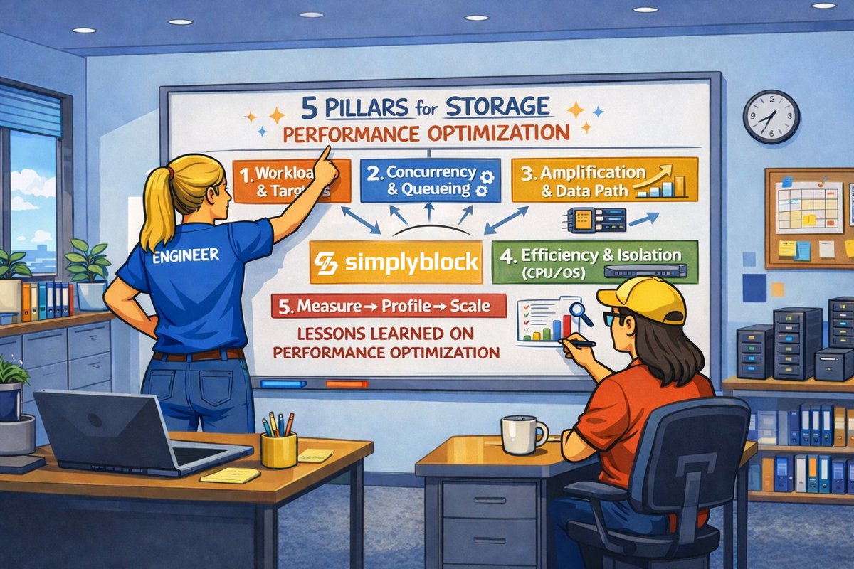 simplyblock_io's tweet photo. π¨ Premature optimization is EVIL!
But performance canβt be an afterthought!
After building something, the best you can do is share what you've learned.
Our CTO Michael Schmidt started working on #simplyblock about 5 years ago. A storage solution built around the idea of modern standards such as NVMe devices and #NVMe over TCP and #RDMA. Gone are the days of old technology, such as #iSCSI.
Building a distributed storage for ultra-low-latency storage devices comes with its own challenges, though. Suddenly, you find yourself thinking about filling parallel I/O queues, stacking operations, and finding solutions for the new #bottleneck, the network.
People typically condemn premature optimization. And they're not wrong. But building such a solution has you start thinking about performance and potential optimizations early on. Every afterthought will cost a lot of refactoring and rewriting.
1οΈβ£ And we've been there.
2οΈβ£ More than once.
3οΈβ£ We'll be there in the future. π«£
This blog post provides a deep dive of our testing methodology, some required background knowledge, and storage architecture. It's a lot of lessons learned. We hope it's useful π
Find the π in the comments π
#lessonslearned #storage #nvmetcp #sharingislove #latency #scalability