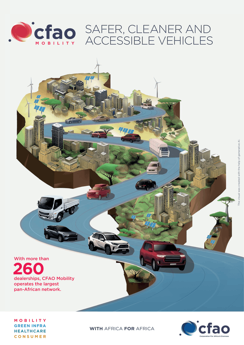 CFAOGroup's tweet photo. 🌍 With more than 260 dealerships from Casablanca to Cape Town, CFAO Mobility meets the Continent's growing mobility needs with a wide range of new and used vehicles, hybrid and electric solutions, spare parts, and services.

Our mission is clear: renewing the African vehicle fleet with safer and cleaner mobility solutions. It is fully in line with our purpose, 𝗪𝗶𝘁𝗵 𝗔𝗳𝗿𝗶𝗰𝗮 𝗙𝗼𝗿 𝗔𝗳𝗿𝗶𝗰𝗮.
#CFAO #WithAfricaForAfrica #CFAOMobility