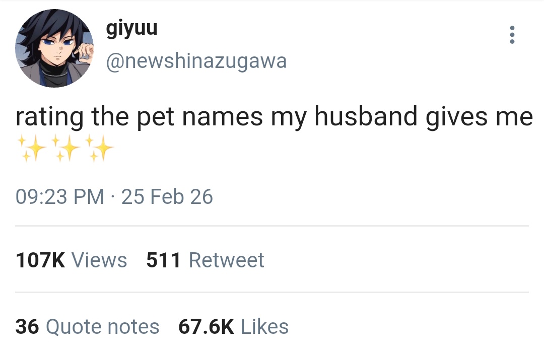 a short #sngy socmed au

in which giyuu rates the pet names sanemi has given him and everyone collectively suffers.