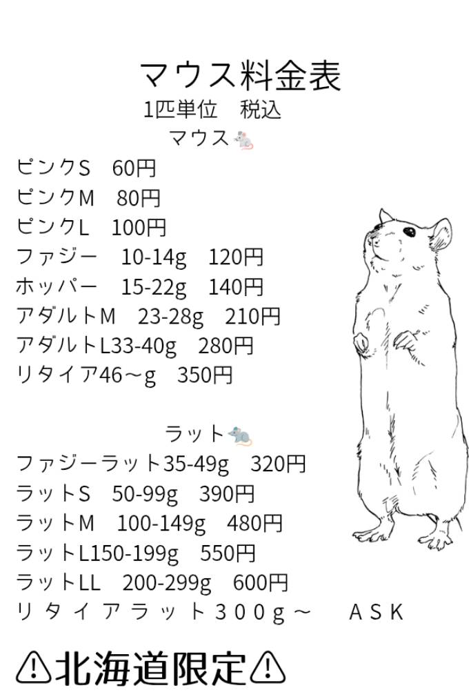 北海道限定】 この度、冷凍マウスと冷凍ラットの販売をスタートします