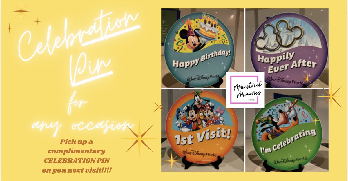 1971Mainstreet's tweet photo. Birthday. Anniversary. Graduation. Empty Nester….
No matter what you’re celebrating, Disney’s got a Celebration Pin for it!
Available at Disney Resorts as well as Disney Parks, these pins add a little magic to your Disney vacation and make a perfect FREE souvenir. https://t.co/I9Kxbv5epb