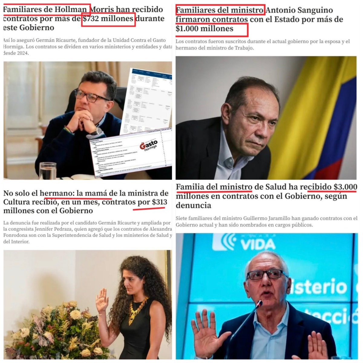 🇨🇴 Colombianos ahora entienden por qué el PETRISMO no quiere soltar el PODER 👇🏻

🔺 PETRO le entrego a la Familia de holman Morris contratos por $ 732.000.000

🔺 PETRO le entrego contratos a la familia del ministro de trabajo por  $ 1.000.000.000

🔺 PETRO le entrego contratos a