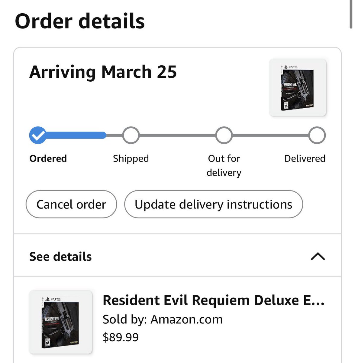 Woke up to this horrible news.

I’m never pre-ordering from Amazon again.

Worthless fucking company.