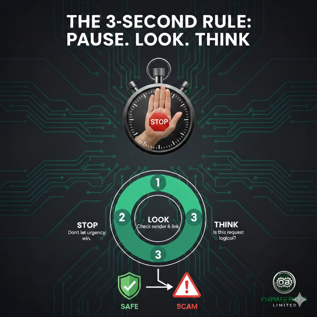 orwebitz's tweet photo. Cybersecurity isn't a one-time setup; it’s a daily habit. 🛡️✨

To stay safe, follow the "3-Second Rule": Before you click any link, pause for 3 seconds to check the sender, the URL, and the tone.

Slowing down is your best defense against 99% of scams. 🛑✋

#CyberHabits https://t.co/RfpginnC6a