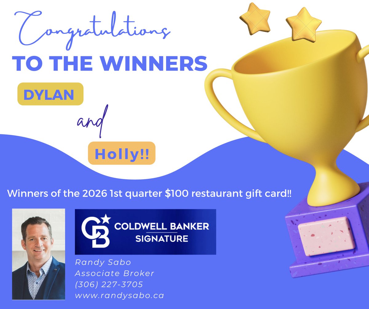 randysabo's tweet photo. Congratulations Dylan and Holly on winning the first quarter draw for a $100 gift certificate! The response was so good let's do it again in the second quarter! https://t.co/tmA6DH6nDm