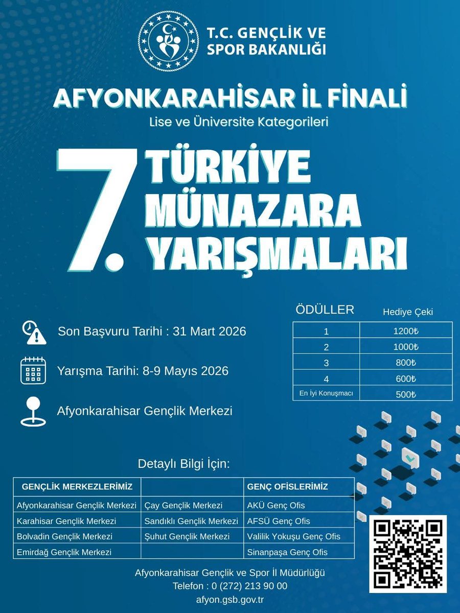 Gençlerin sahne ve sanatsal üretim becerilerini desteklemek ve gençler arası paylaşımı güçlendirmek amacıyla 2026 yılı yarışma süreci başlıyor. 
 Başvurular: e-genc.gsb.gov.tr/Basvurular
👉 Detaylı bilgi için: genclikhizmetleri.gov.tr
<a href="/OA_BAK/">Dr. Osman Aşkın Bak</a>
<a href="/gencliksporbak/">Gençlik ve Spor Bakanlığı 🇹🇷</a>