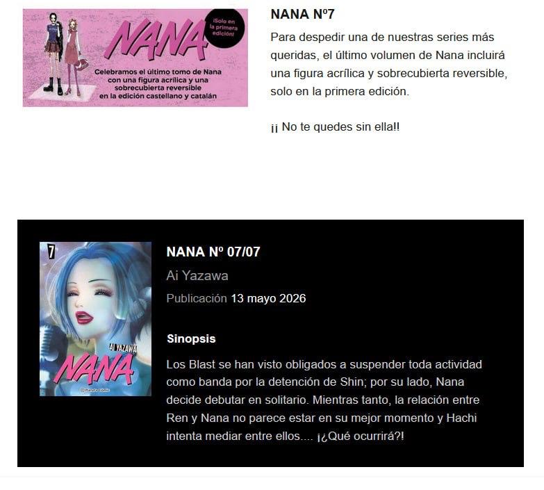 🔜🇪🇸 El 13 de mayo <a href="/PlanetadComic/">Planeta Cómic</a> publicará el 7º y último tomo de la edición 3x1 de 'NANA' y lo hará a lo grande con una sobrecubierta reversible y una figura acrílica tanto en castellano como en catalán! (solo en la primera edición).

¡Corred a reservarlo en vuestra librería!