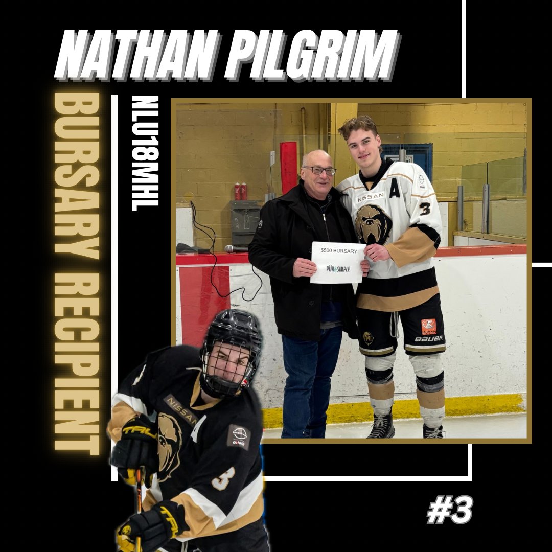 AAAGrowlers's tweet photo. Congrats to #3 Nathan Pilgrim who is the 2025/26 recipient of our Pűr &amp; Simple Bursary. Nathan overcame a very challenging year that saw him miss most of last season to return full-time as a major leader for our team both on &amp; off the ice! #GrowlersFamily #Woof #BlackWhiteAndGold https://t.co/P8GY1i3Pxs
