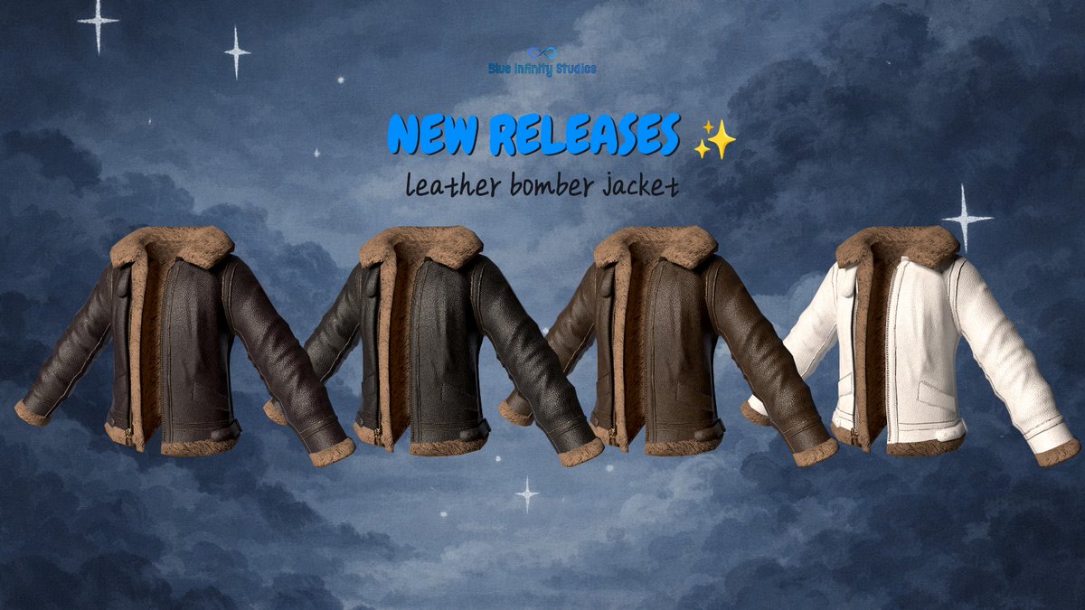 Inf1n1tyShad0w's tweet photo. Two new releases from♾️Blue infinity studios:
✨ Leather bomber jacket (4 colors)
https://t.co/WiPSowiZqk
✨ Knit sweater dress (4 colors)
https://t.co/EQtWwVewjZ
#newdrops #roblox #robloxdrops #robloxugc #robloxitems #newitems #robloxgroup #blueinfinitystudios