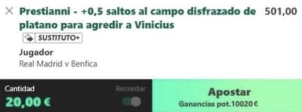 💎 STAKAZO DIAMANTE <a href="/501/">..</a>

🏟️ REAL MADRID-BENFICA

🇦🇷 Prestianinni cumple con la estadística en un 50% en los partidos disputados esta Champions. (1/2) ya que cumplió en el partido de grupos pero sí en el partido de ida. 

🇧🇷 Eu Farei recibe estas conductas en el 85% de los