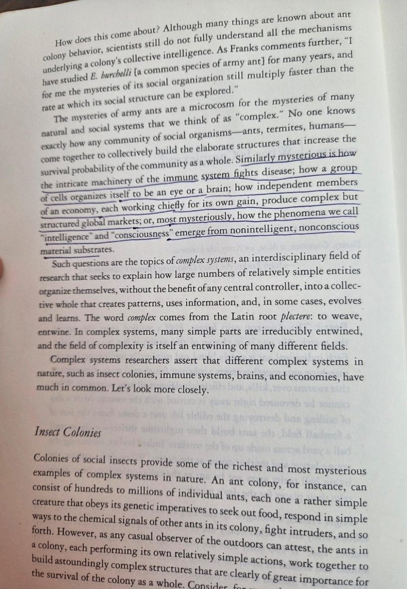 Each individual ant is nearly blind and minimally intelligent. Put an army of 100 ants on a flat surface, they will walk in never decreasing circles and die of exhaustion. But in groups of half a million together, they act as a superorganism with "collective intelligence" that