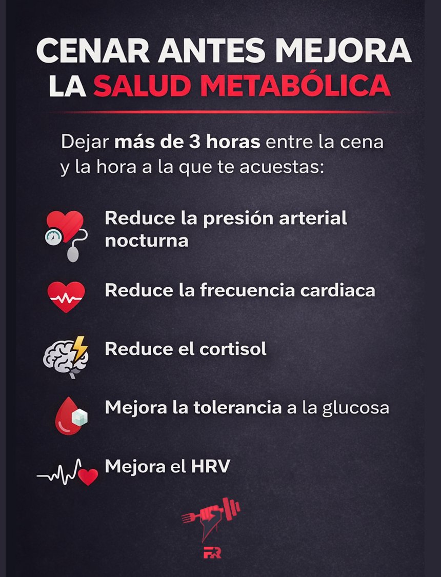 Un estudio reciente concluye que al alargar el ayuno nocturno, adelantando la cena, mejora múltiples marcadores cardiometabólicos.

Y para obtener el máximo beneficio debemos dejar 3 horas o más entre el final de la cena y la hora a la que nos acostamos.

Fuente: Sleep-Aligned