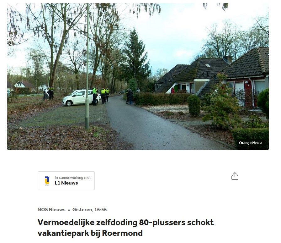 Een echtpaar (beiden in de 80) uit Roermond woonde in een huisje op een vakantiepark en kreeg € 30.000 boete wegens permanente bewoning. Zij hebben daarna hun leven beëindigd.

Ondertussen vangt het #COA nareizigers tijdelijk op in hotels tot er huisvesting beschikbaar is.
