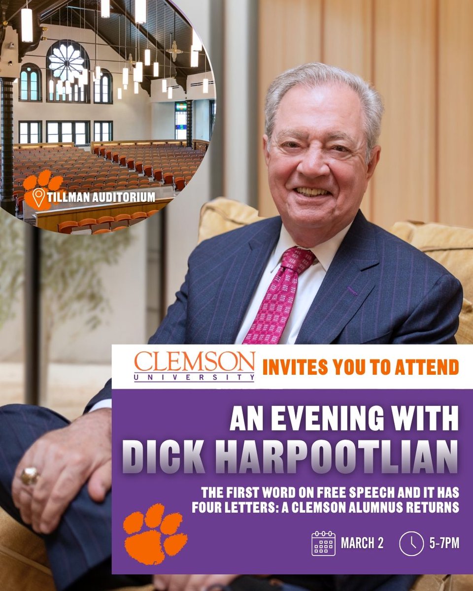 Hey, Clemson friends - I hope to see you at my alma mater on March 2 to speak at “The Tiger &amp; The First Amendment” event sponsored by <a href="/loebsackbrownle/">Loebsack & Brownlee, PLLC</a> and <a href="/ClemsonUniv/">Clemson University</a>.

Clemson is where I served as editor of South Carolina's oldest college newspaper, The Tiger. It’s only fitting