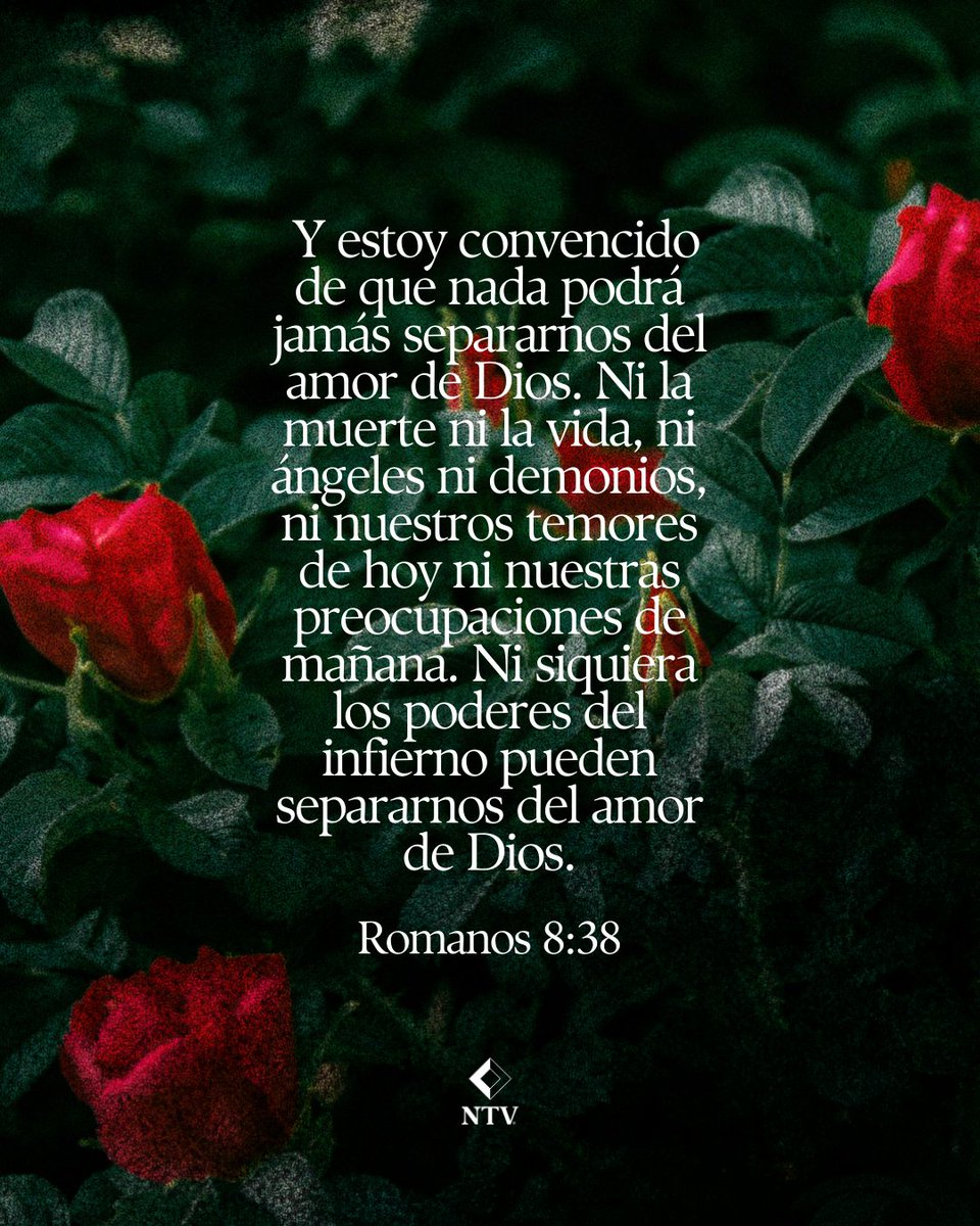 Este versículo bíblico afirma una verdad poderosa: nada puede separarnos del amor de Dios. La Biblia nos da seguridad y esperanza al recordarnos que su amor es firme y eterno.

#AmordeDios #Biblia #NTV #versiculos #FeCristiana