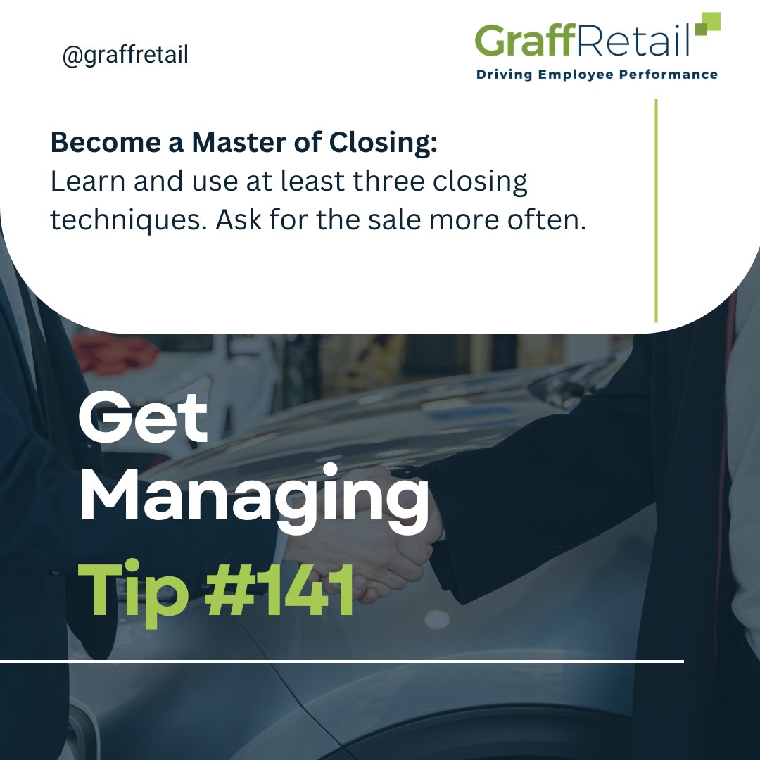 graffretail's tweet image. Don’t wait for the sale. Ask for it.
Equip your team with at least three closing techniques and encourage them to use them consistently. The more they practice asking, the more confident they become. Confidence drives conversions.

#GetManagingTips #SalesTraining #RetailSuccess