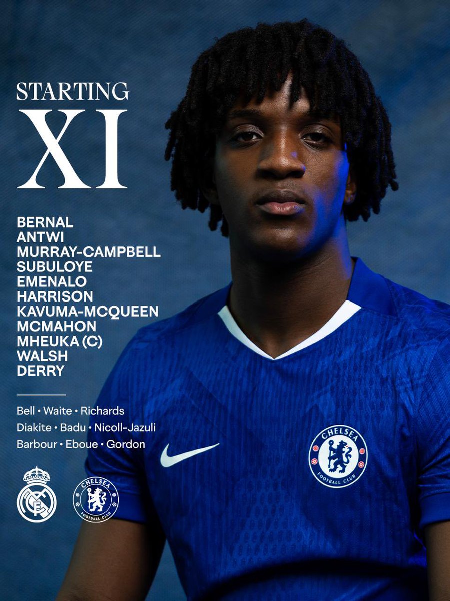 ChelseaFC's tweet photo. Your Chelsea U19s to take on Real Madrid in the #UYL! 🫵🔵

Watch live on the Chelsea Official App at 15:00 GMT. https://t.co/mAtRHgfkqr