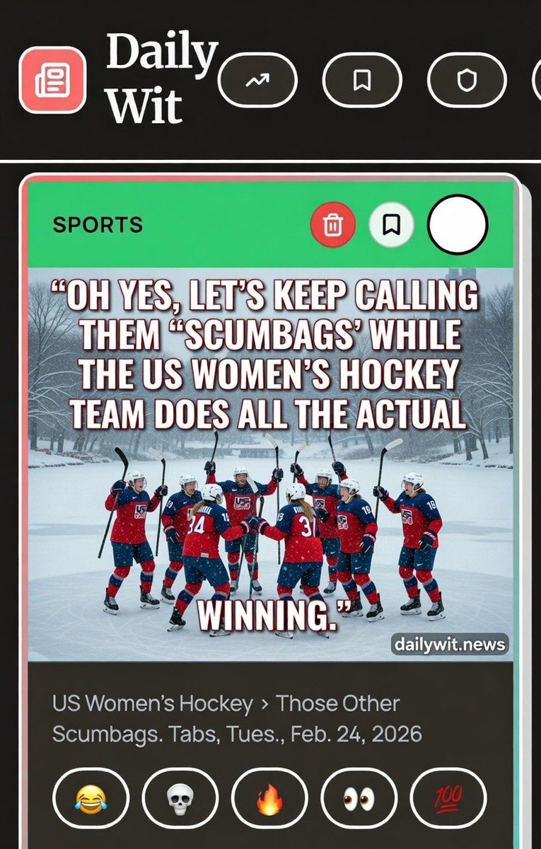 davidgain25's tweet photo. US women’s hockey just keeps winning while the “scumbags” keep… existing 😂🏒

Bold strategy: call them names while they collect all the Ws.  

Tabs, Tues, Feb 24 — another day of getting owned by the actual champs.

Full roast → https://t.co/FWCpl7Y4X9

#USHockey #Scumbags https://t.co/3TRkrX9KVP