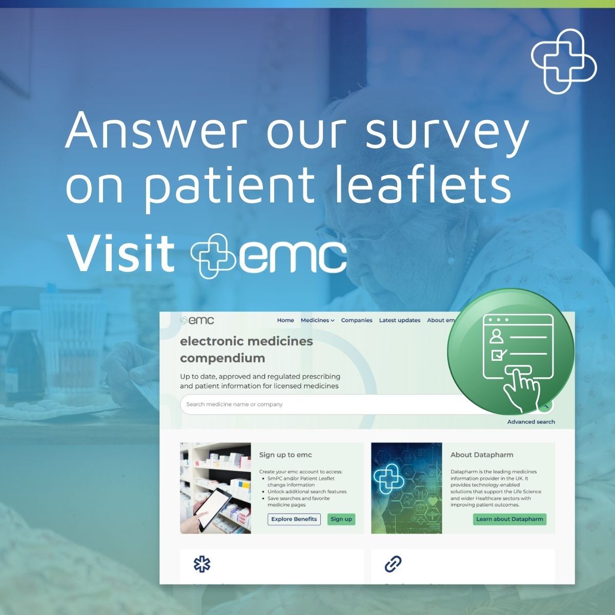 emcdatapharm's tweet photo. Patients and Healthcare professionals - we'd love you to spare 1 minute of your time in our research survey for a mainstream media piece.

You can find the pop up survey on patient information leaflets from https://t.co/EzOdP3ujq7 - any product page, under the PILs tab! https://t.co/ot5Nm1VgF2