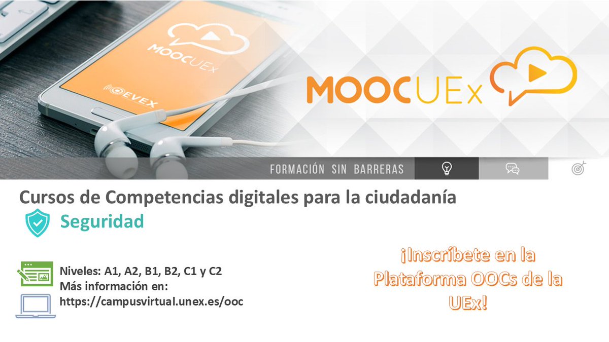 ProyectoMoocUEx's tweet photo. 📢¿Quieres mejorar tu competencia digital? Descubre los #MOOC de Seguridad que tenemos en la Plataforma OOCs de @infouex 
✅Aprende a proteger tus dispositivos, datos y tu bienestar en entornos digitales.
📌Inscríbete en https://t.co/EatSVdCj5P https://t.co/prX6NH5Kw6