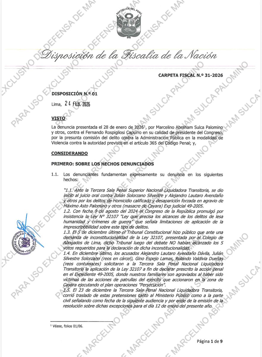 jsudaka's tweet photo. Rospigliosi es intocable para el fiscal Tomás Aladino Gálvez

Archivó la denuncia por amenazas y presión contra los jueces interpuesta por los familiares de la Matanza de Cayara. Ellos lo denunciaron el 23 de enero. Una decisión express. https://t.co/N4ixL6fE3W