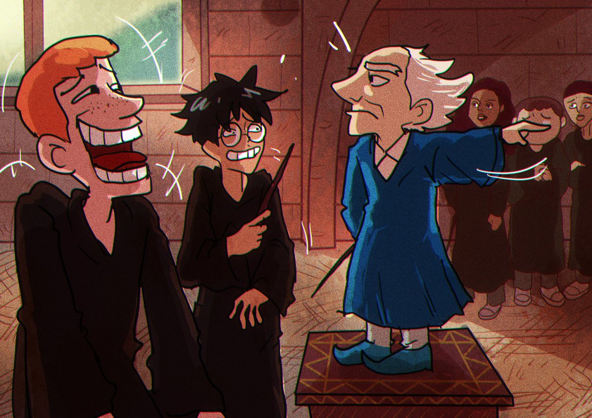 เฮอร์ไมโอนี่เดาถูก ศาสตราจารย์ฟลิตวิกให้สอบเรื่องคาถาเริงรื่นจริงๆ เสียด้วย แฮร์รี่ตั้งใจทำมากเกินไปหน่อยจนรอนซึ่งจับคู่กับเขาโดนคาถาเข้าแล้วหัวเราะไม่หยุด จนต้องถูกพาตัวไปอยู่ในห้องเงียบๆ เป็นเวลาหนึ่งชั่วโมงกว่าที่จะพร้อมกลับมาทำสอบเองบ้าง