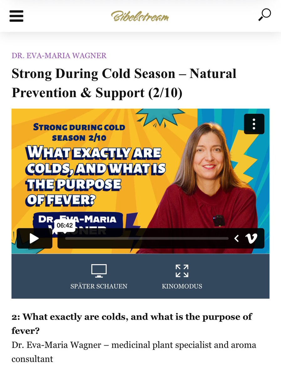 bibelstream's tweet photo. Strong During Cold Season – Natural Prevention &amp; Support (2/10)

2: What exactly are colds, and what is the purpose of fever?
Dr. Eva-Maria Wagner – medicinal plant specialist and aroma consultant

https://t.co/jUyhpwEqv0

#fever #immune #cold #natural https://t.co/7AGZy4uVCB