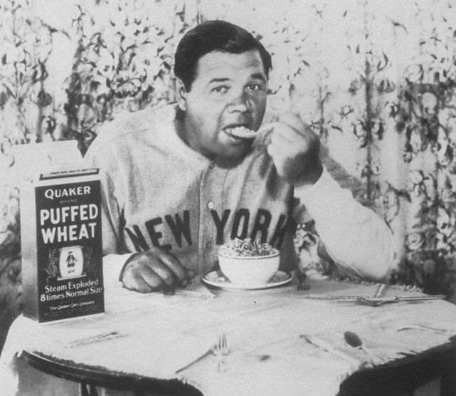 Babe Ruth’s Quaker Puffed Wheat Advertisment, 1927. He was paid $25,000 per year by Quaker Oats for his endorsements