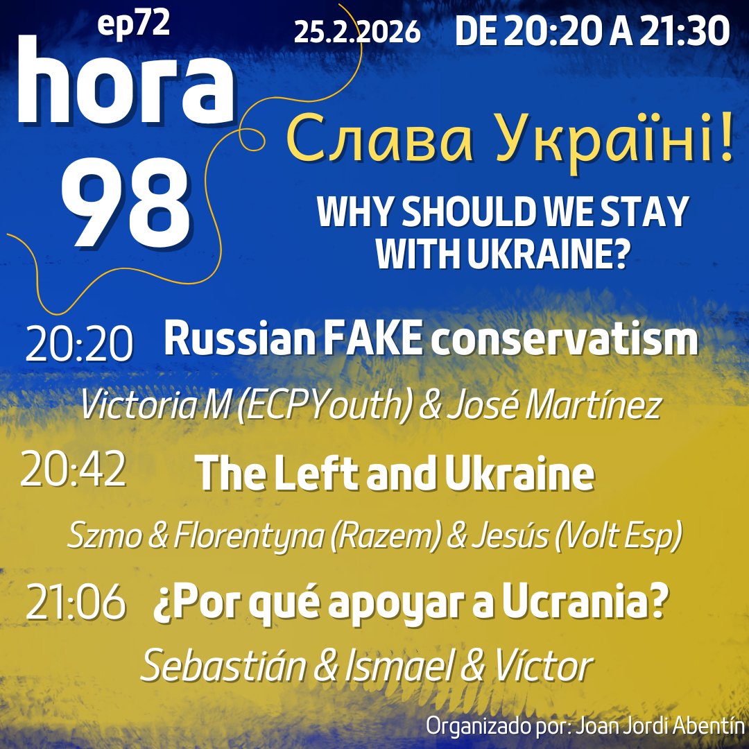 Why should we stay with Ukraine? 🇺🇦

‼️ Hoy Les hablaremos de los bulos de Rusia, de la defensa por la libertad y la necesidad de estar todos a una contra los que quieren destruir Europa 🇪🇺

👉 20.20 en un especial #Hora98