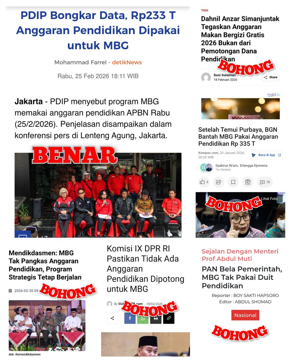 GunRomli's tweet photo. PDI PERJUANGAN BONGKAR DATA, BONGKAR KEBOHONGAN ‼️

Dana MALING Berkedok Gizi (MBG) memang mengambil Anggaran Pendidikan 223 Triliun dari total 769 triliun Dana Pendidikan. Sehingga Mandatory Spending 20 Persen dari APBN untuk Dana Pendidikan TIDAK TERPENUHI.

2 poin penting yg dibongkar PDI Perjuangan: 1. Dana MBG memang mengambil Anggaran Pendidikan, ini membantah kebohongan-kebohongan pejabat yg mengatakan MBG dari Efisiensi bukan dari Dana Pendidikan

2. Mandatory Spending 20 Persen dari APBN untuk Pendidikan TIDAK TERPENUHI karena banyak alokasi dananya dialihkan ke MBG.