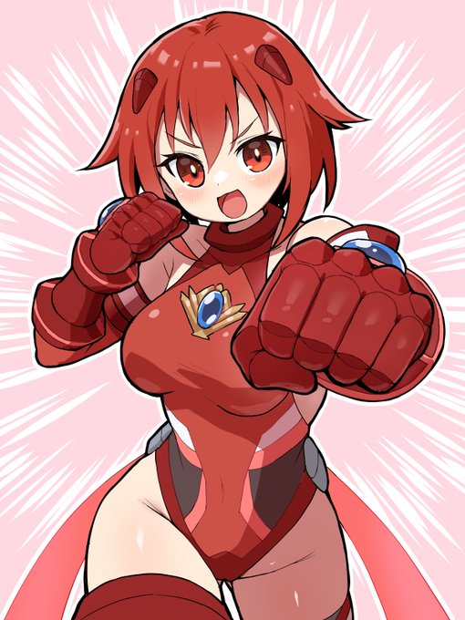 skebで依頼した    
うちの子変身ヒロインが納品されました     

「拳を突き出し、戦闘態勢なブレイブハート・アカネちゃん」   

次リプで絵師様紹介になります 