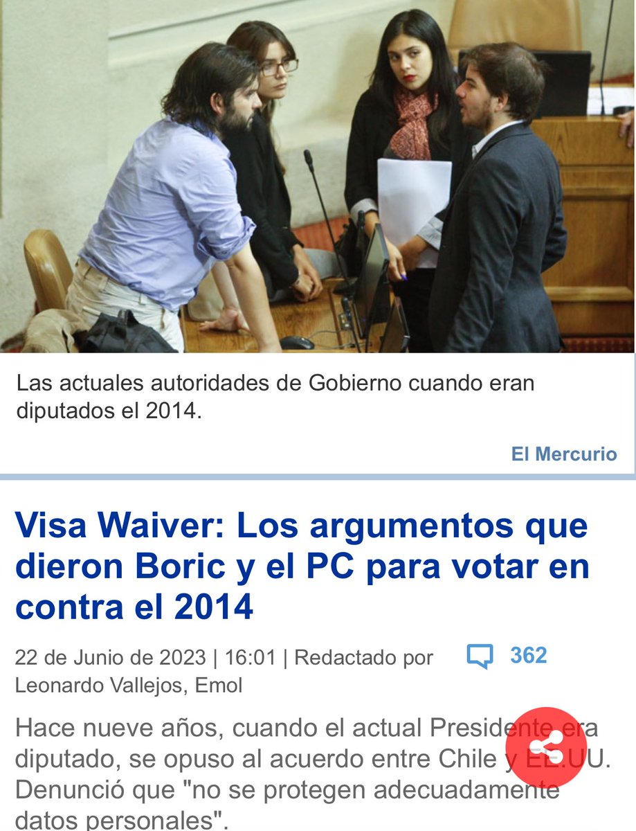 Fui el diputado informante en la sala del VISA Waiver.El diputado Boric votó en contra.