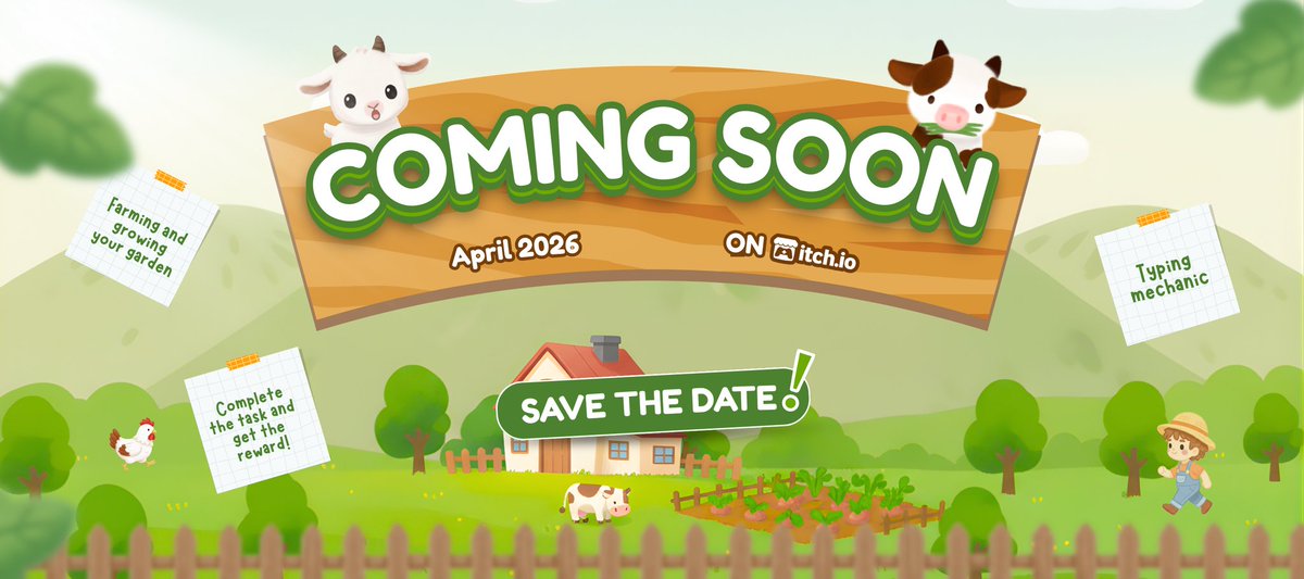 HarvestLetters's tweet photo. Something cozy is growing… 🌱
Harvest Letters
COMING SOON – April 2026
A typing-based farming simulator where every word shapes your day.
#HarvestLetters #game #simulator #typing #itchio #typinggame #cozygame #gamedev #farminggame https://t.co/0c4FvoM1jj