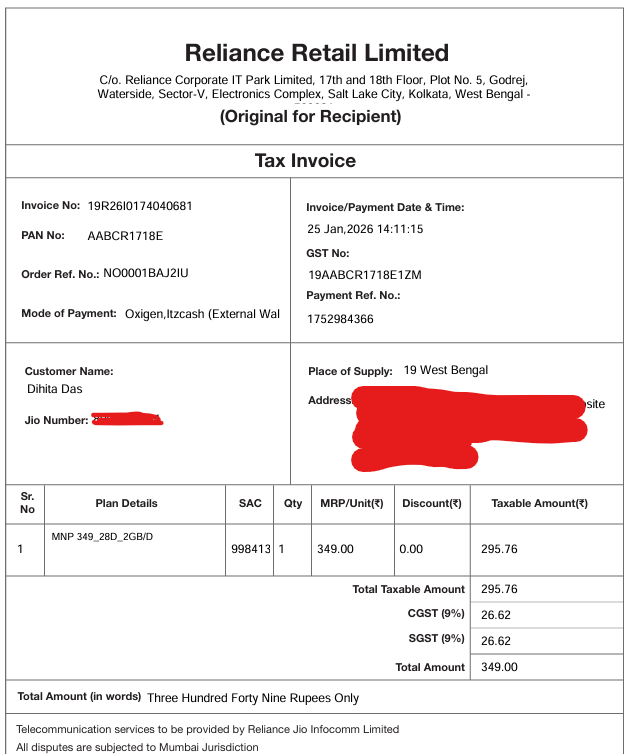 debopom123's tweet photo. @JioCare @JioCare is this a kind of Joke ? I didn't receive the money I paid for FRC recharge,Transaction Id: 1752984366, Amount- Rs. 349.Attached the invoice &amp; transaction id &amp; payment receipt from mobikwik for your reference.Please note the money has been paid through MyJio portal only. https://t.co/QgICcvLHqj