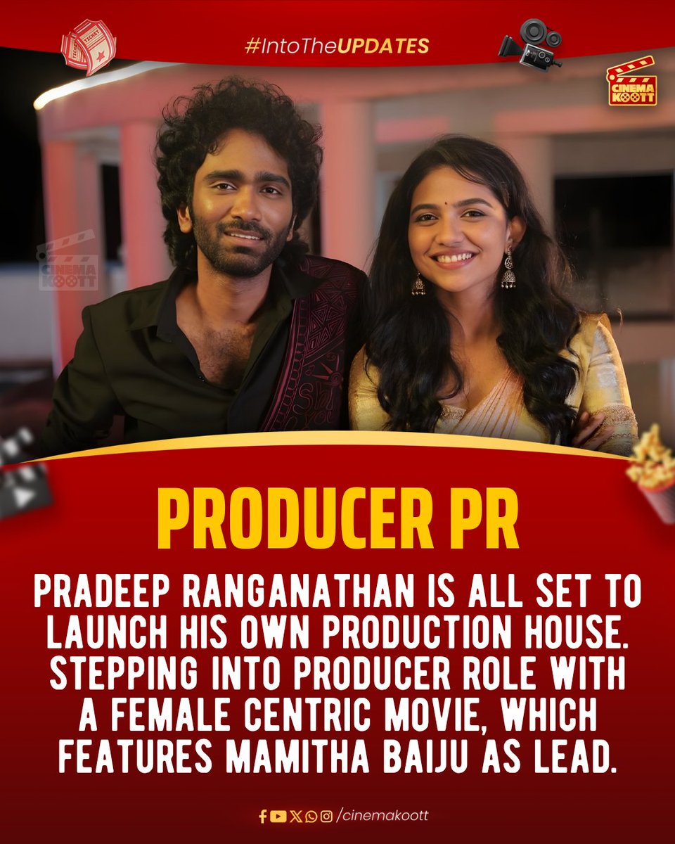 Producer PR 

#PradeepRanganathan, #MamithaBaiju 

_
#intotheupdates #cinemakoott