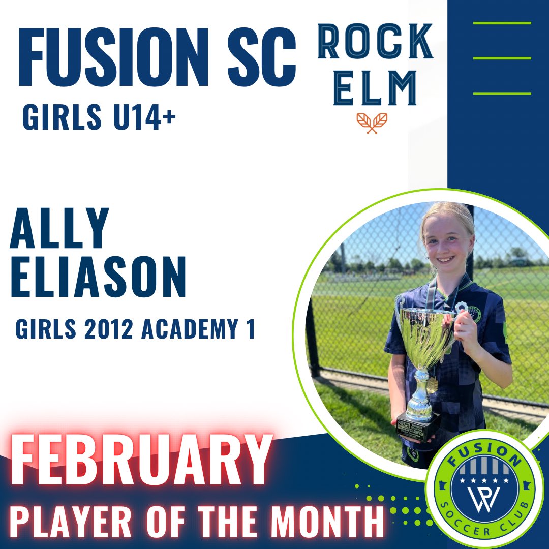 fusionsoccermn's tweet photo. Congratulations to Ally Eliason, our February Girls U14+ Fusion SC Rock Elm Player of the Month! ⚽👏
Your hard work and resilience truly shine, Ally — keep up the excellent work! 

Huge thank you to @rockelmtavern for recognizing our athletes each month with a gift card 💙 https://t.co/oJWm1K8iHH