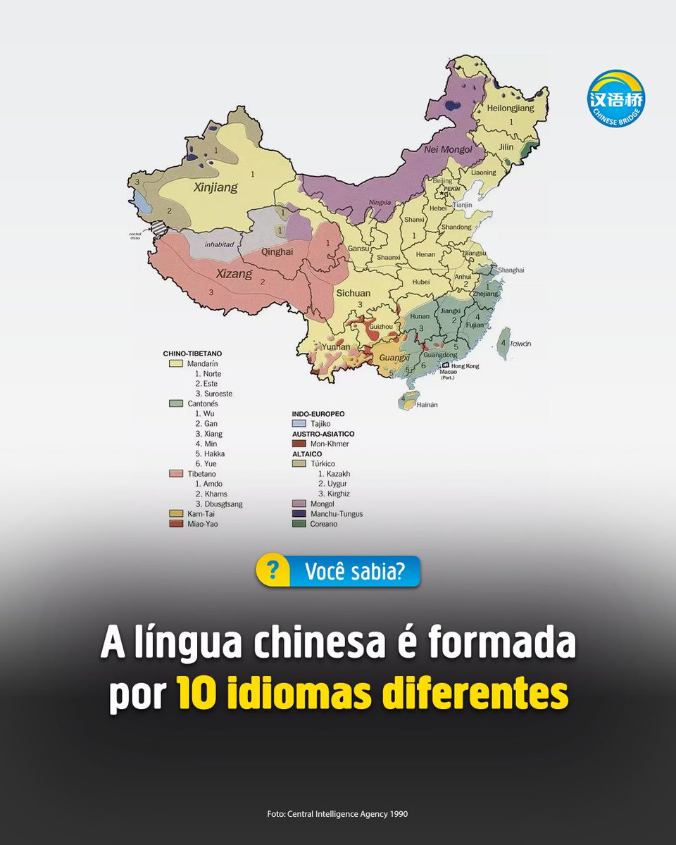 CBCSPoficial's tweet photo. Você sabia que o “chinês” é formado por 10 idiomas?
O mais conhecido é o mandarim, idioma oficial desde 1956, mas o grupo também inclui Wu, Gan, Xiang, Min, Hakka, Yue, Jin, Huizhou e Pinghua. Apesar da origem comum, os idiomas se diferem na pronúncia, vocabulário e gramática. https://t.co/GPPNRnthXG