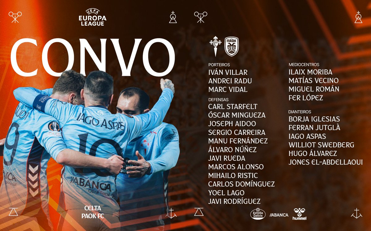 👥 𝗖𝗢𝗡𝗩𝗢𝗖𝗔𝗧𝗢𝗥𝗜𝗔 ⋄ #CeltaPAOK

🆕 Primeira convocatoria oficial de Álvaro Núñez (#14) como xogador do Celta.