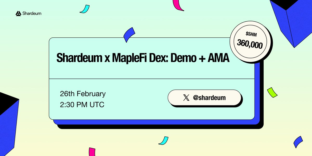 Join us along with <a href="/MapleFiSwap/">MapleFi</a> for a live demo + AMA &amp; learn how to swap tokens, provide liquidity &amp; farm rewards on the Shardeum testnet 🍀

🗓️ 26th Feb, 2:30 PM UTC
📍 <a href="/shardeum/">Shardeum</a>

Drop your questions in the comments &amp; win from 360,000 $SHM prize pool ⤵️