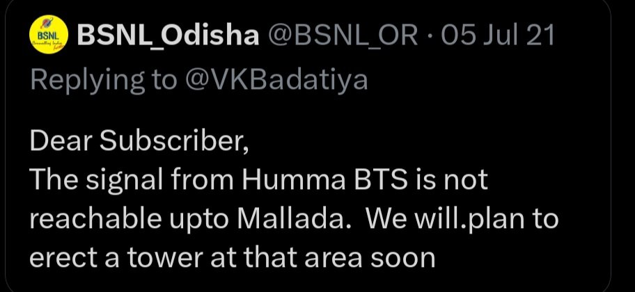 VassantVadatya's tweet image. No Network; No Tower 
Plz. go through the attached screenshot.
#BSNL #NoTower #NoNetwork
#DigitalIndia #RuralOdisha #DigitalOdisha #TRAI